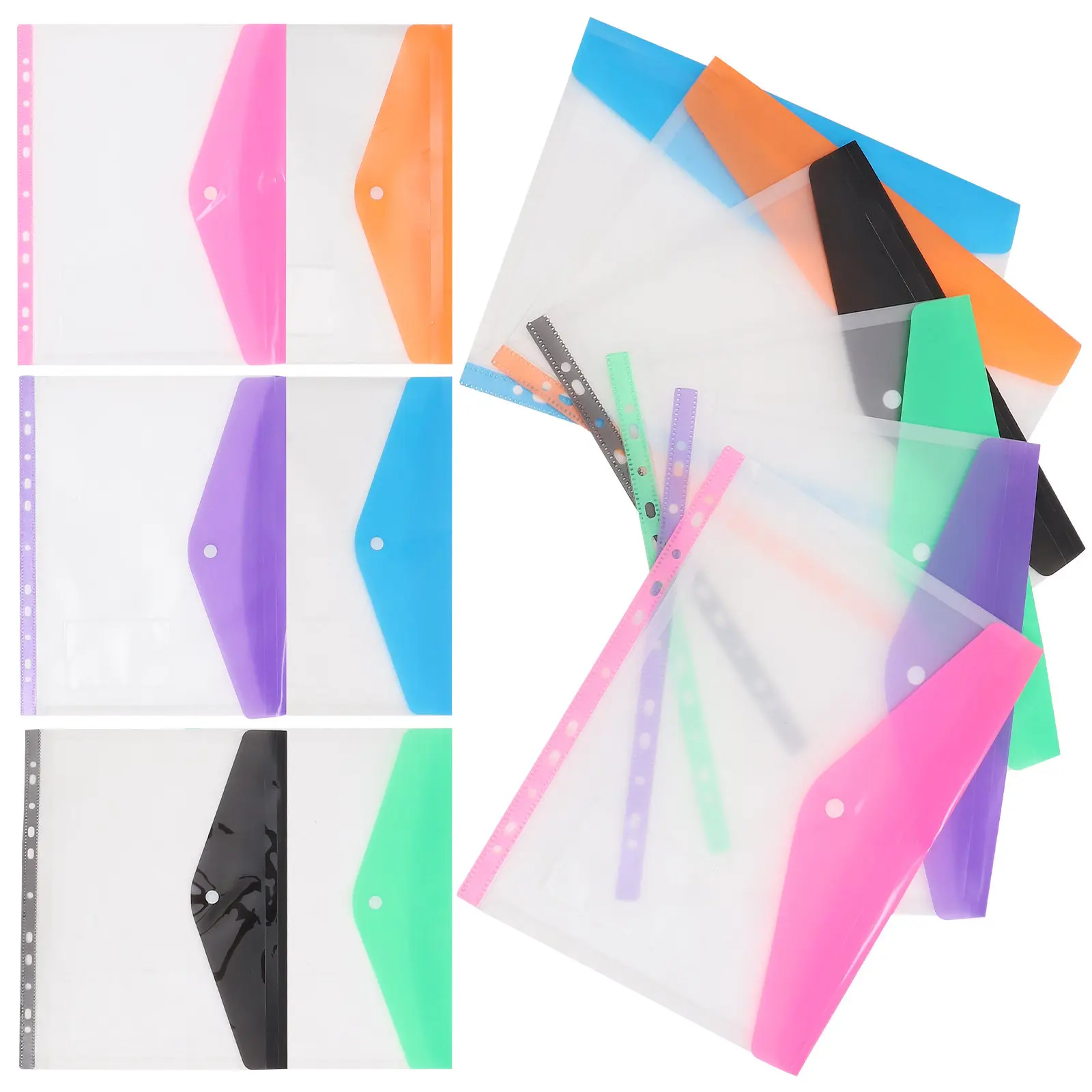 

12Pcs Heavy Duty Plastic File Folder Bags with Reinforced Grommets for Office School Documents Organization Binder Pockets