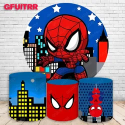 Spiderman Cartoon Round Backdrop Boy Birthday Party Baby Shower Super Hero Photography Background Cylinder Cover Decoration Prop