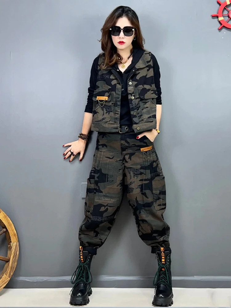 

Faionable Loose Printed Svel Two-Piece Set New 2025 Casual Workwear Harlan Pants Slimming Camouflage Design
