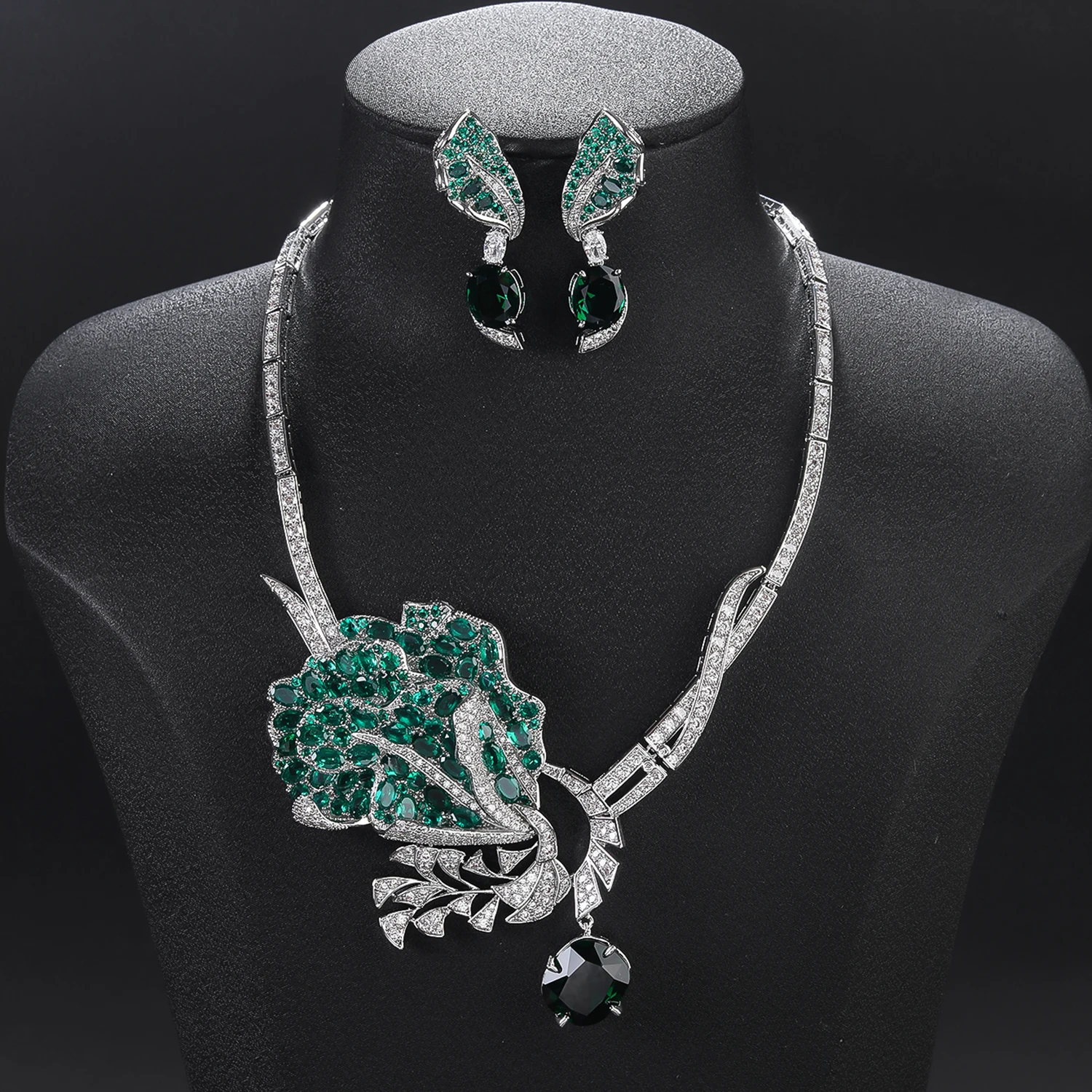 

Elegant Cubic Zirconia Jewelry Sets Women Bride Wedding Party Flower Necklace And Earrings Set Accessories Jewelry CN11620