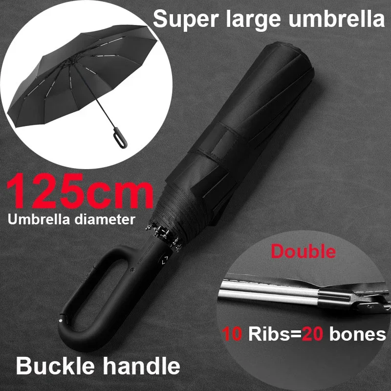 Windproof Large Umbrella For Men 10 Ribs Fully Automatic Umbrella Heavy Rain Outdoor Travel 3 Folding Umbrellas Business Parasol