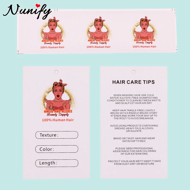 

Custom Logo Products For Wig Tags Lables Personalize 200Pcs Self-adhesive Wrap 5.4x9Cm Hair Hang Tags For Bundles 12x3Cm Wrap