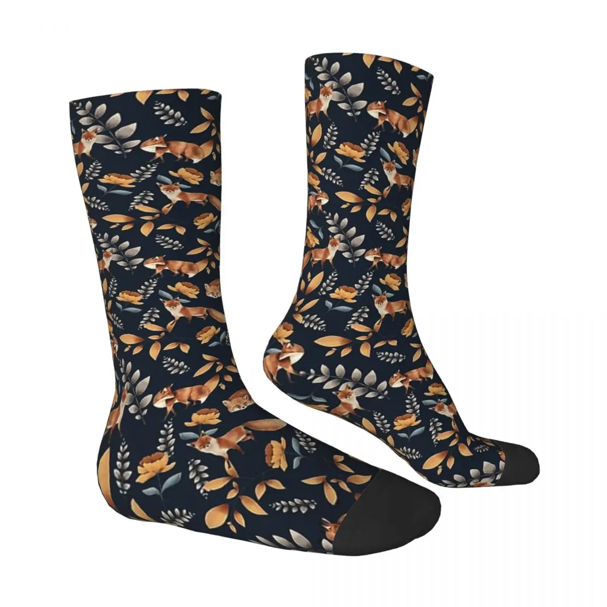 Woodland Red Fox On Blue Background Raccoon Procyon Lotor Animal Kawaii Socks Shopping Cartoon Pattern Socks