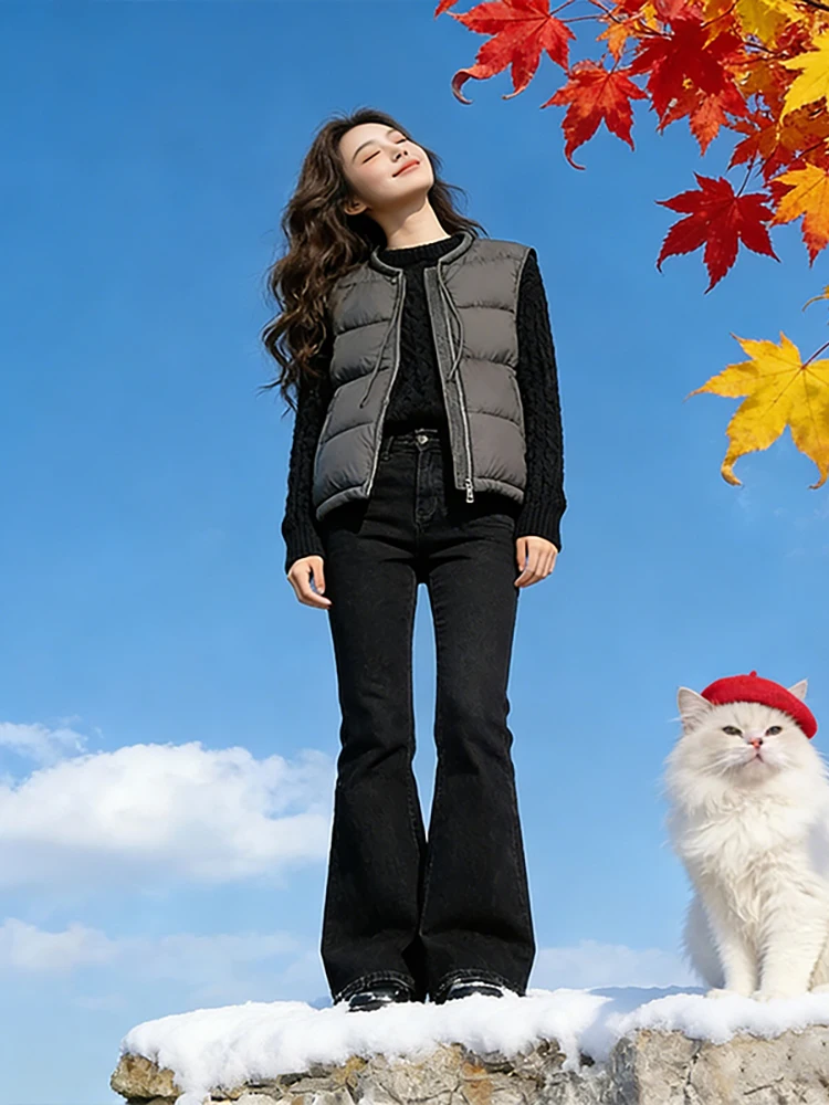 

Ladies' round Ne Svel Vest 2026 Autumn Winter New Sle Commuter Versatile Outerwear Warm down Cotton Jaet