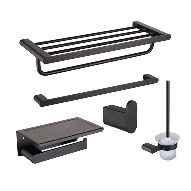 304 Stainless Steel Bathroom Accessories Towel Rack Black Hotel Bathroom Accessories Five-piece Bathroom Accessories Set