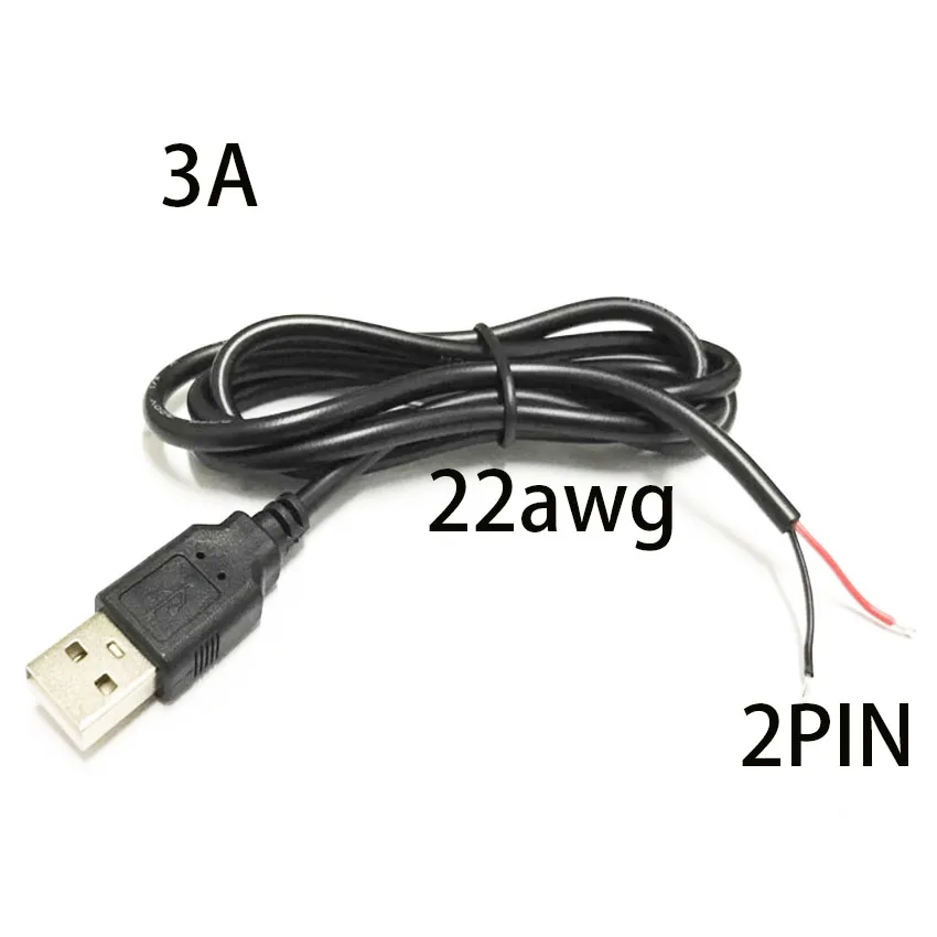 USB 2.0 Male Plug 2pin Bare Wire USB Power Cable DIY Pigtail Cable For USB Equipment Installed DIY Replace Repair Small Fans