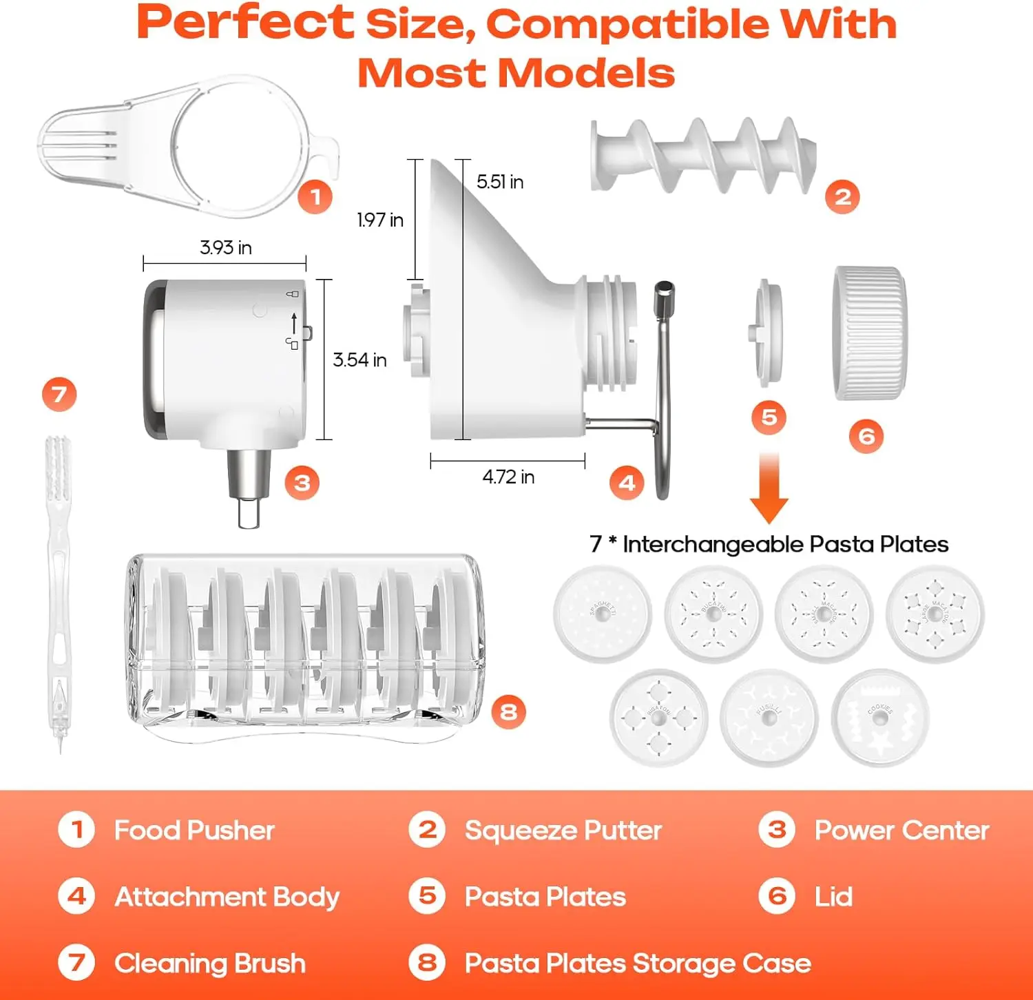 2024 Gourmet Pasta Press Attachment for KitchenAid Stand Mixers, Pasta Press Maker for KitchenAid with 7 Interchangeable Pasta