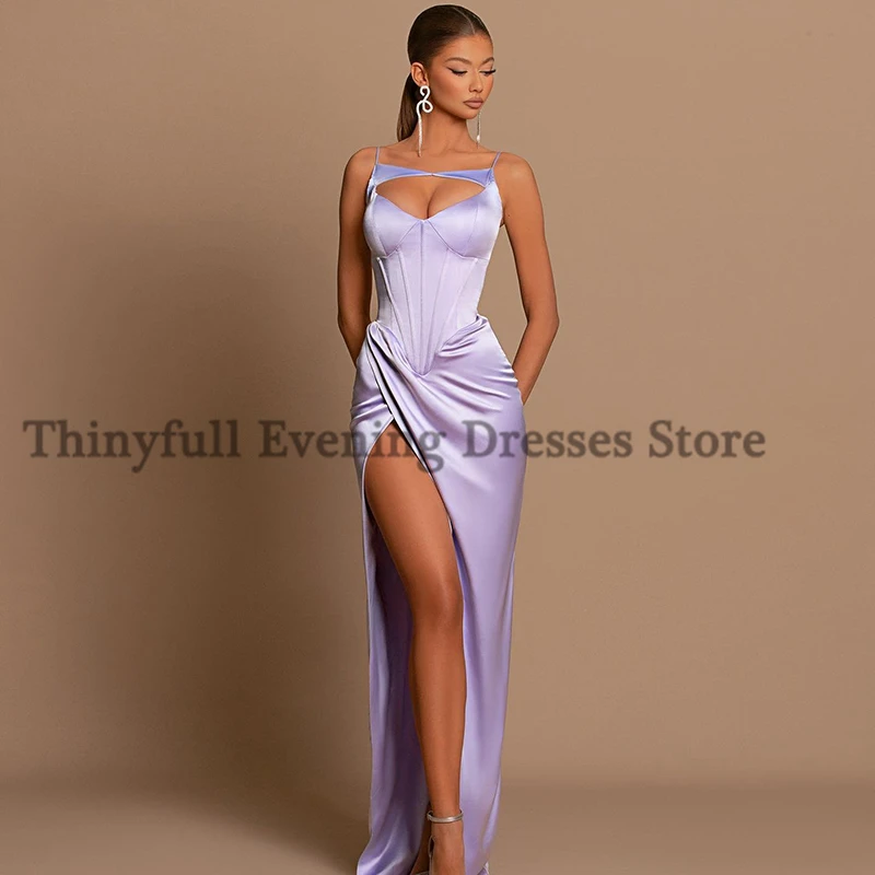 Thinyfull Sexy Mermaid Prom Evening Dresses Lavender Spaghetti Straps Party Dress 2023 High Split Night Cocktail Gown Customized