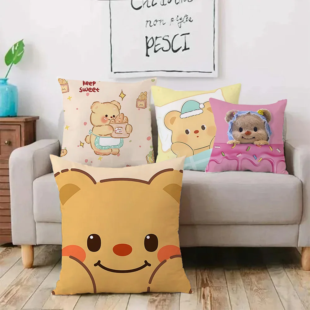 Pillow Covers Cartoon Cute Sweet Butterbear Creative Sofa Decorative Home Double-sided Printing Short Plush Cute Cushion Cover