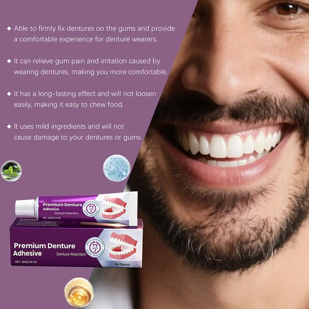 Krem do mocowania protez 40g, mocny, kompletny, profesjonalny klej do protez, materiały dentystyczne, mocna przyczepność.