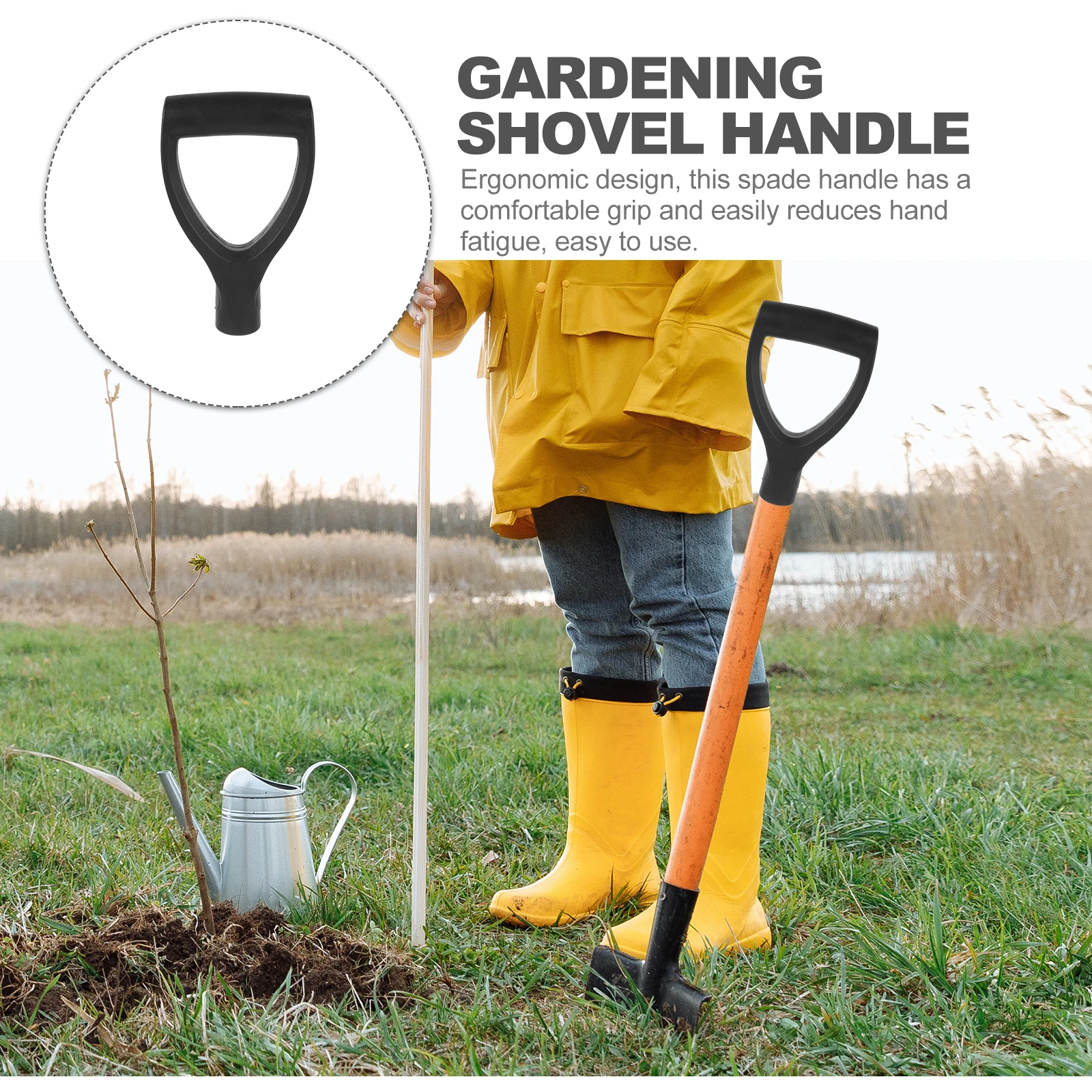 

D type Shovel H Herringbone Steel Fork Black 3.2 Inner Diameter s Replacement Gardening Digging Ergonomic