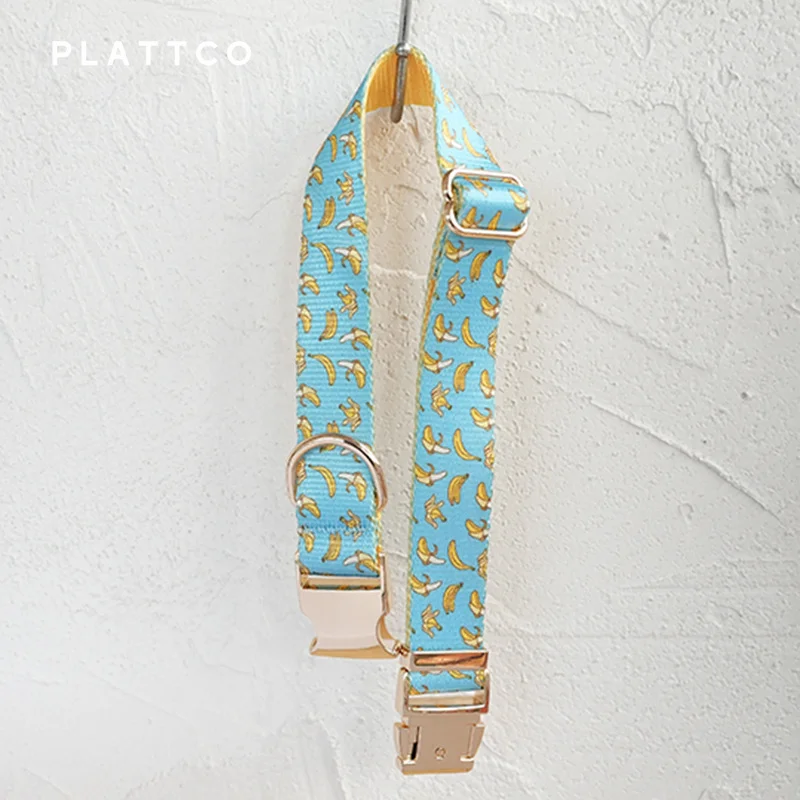 PLATTCO unique dog collar print BANCING BANANA pattern paired with high-quality silver buckle 5 size PDC327G