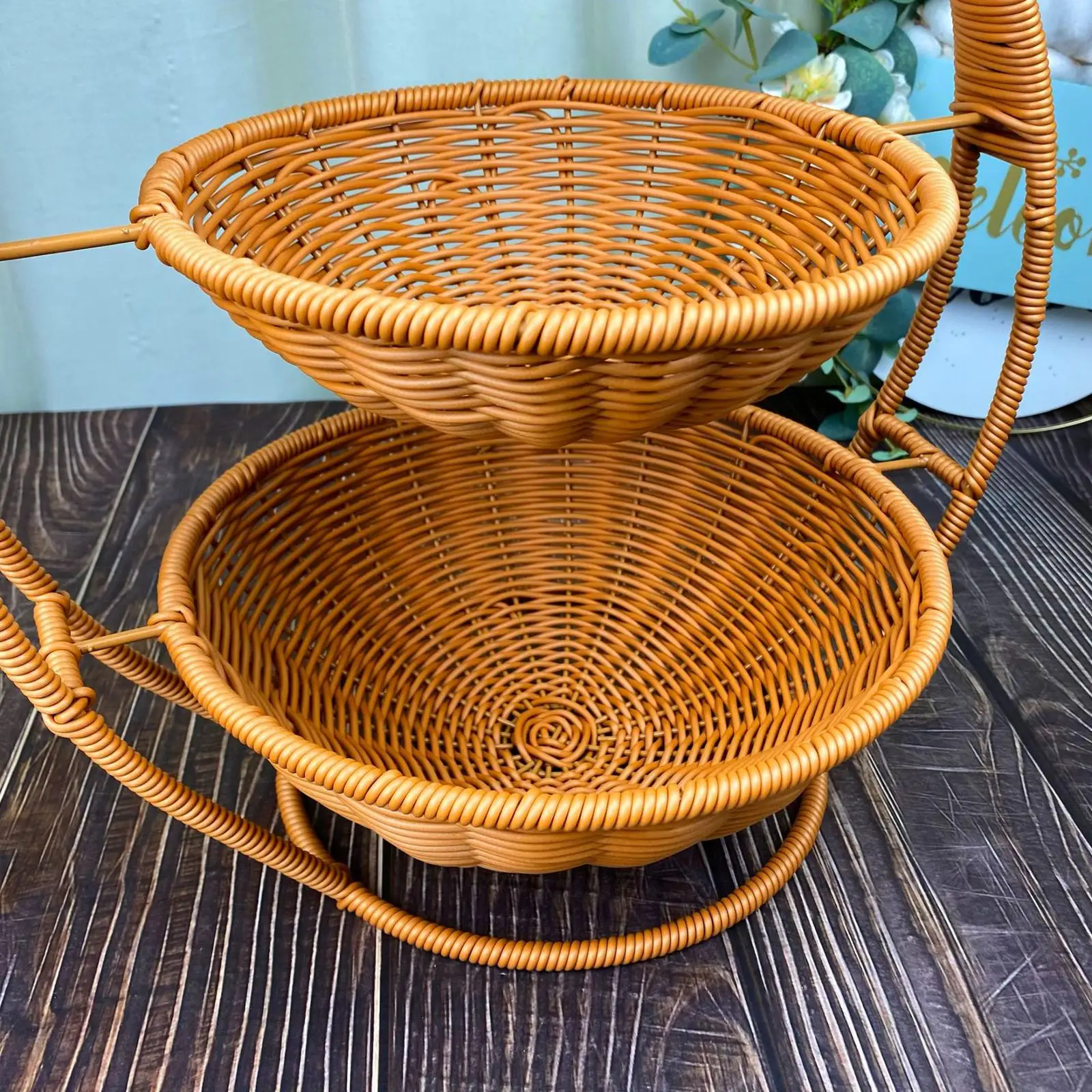 2 Tier Storage Basket Round Serving Tray for Countertop Living Room - view 4