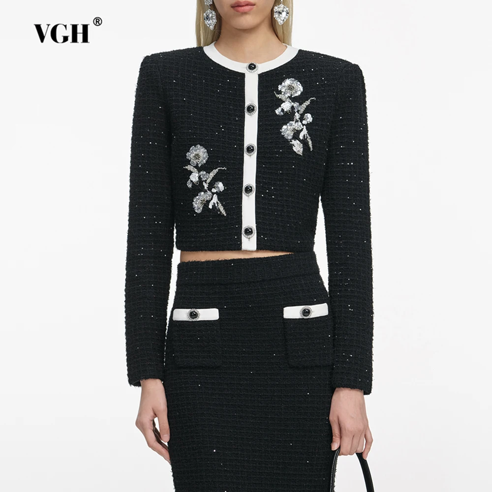 

VGH Элегантные утягивающие цветные комплекты из двух предметов для женщин с круглым вырезом и длинными рукавами, топ с высокой талией, шикарный комплект, женская мода, новинка