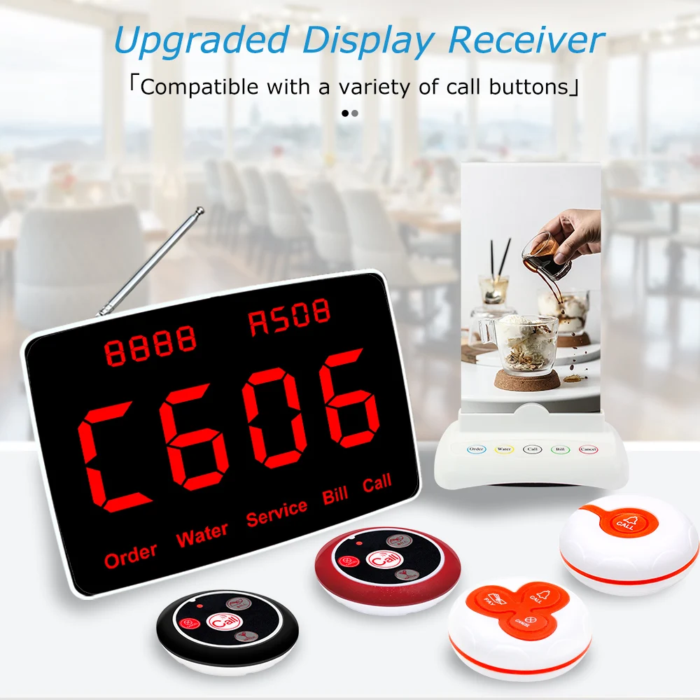 CATEL 1 Functional Display Monitor Receiver 2 Watch Receivers 20 Table Call Button Wireless Calling System for Restaurant, Hotel