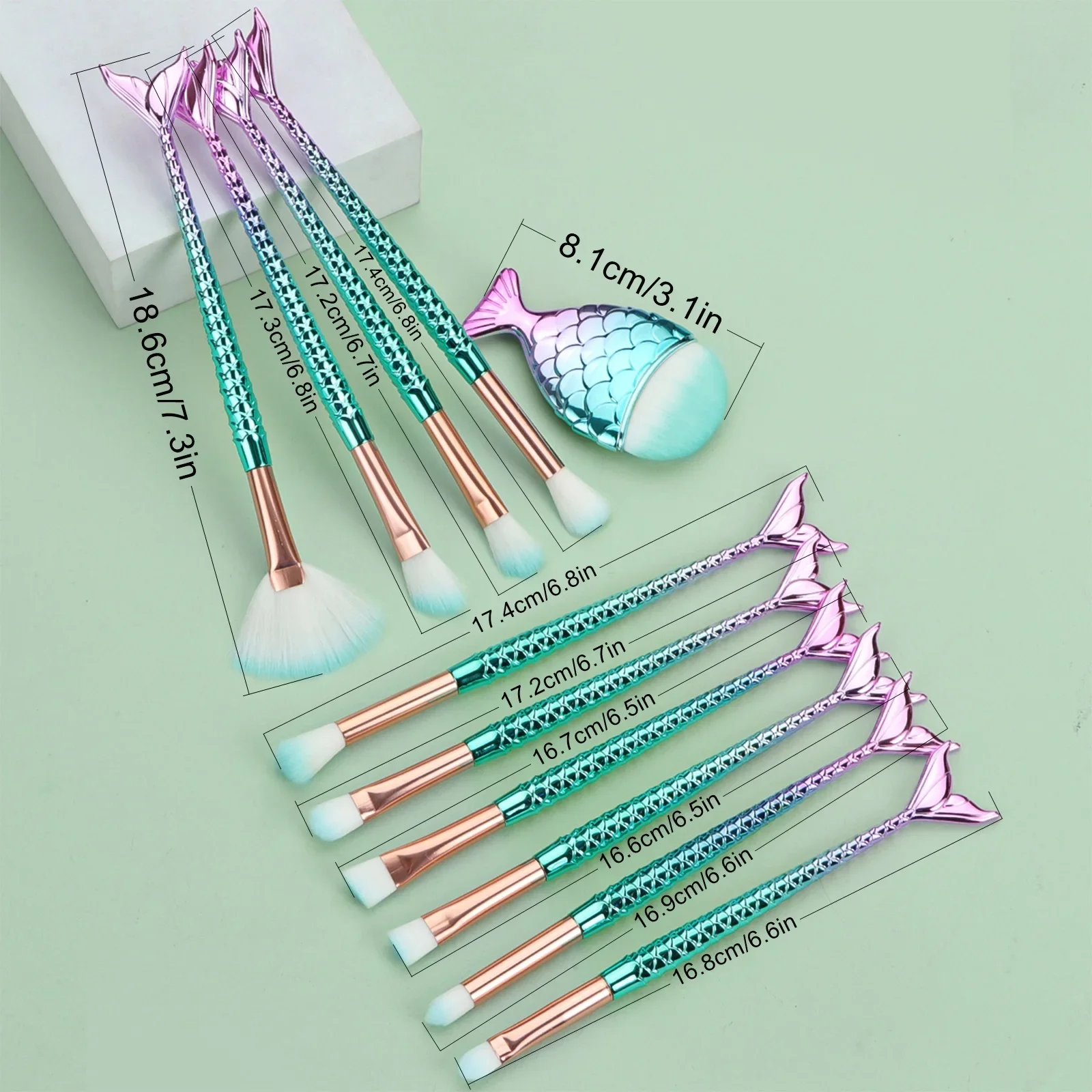 11 pcs mermaid makeup brushes, fish tail makeup brush set, beauty tools