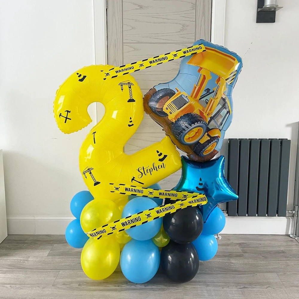 13 teile/satz Bau Traktor Fahrzeug Ballon mit blauen Nummer Ballon für Jungen Bau alles Gute zum Geburtstag Party Dekoration – Detail 2