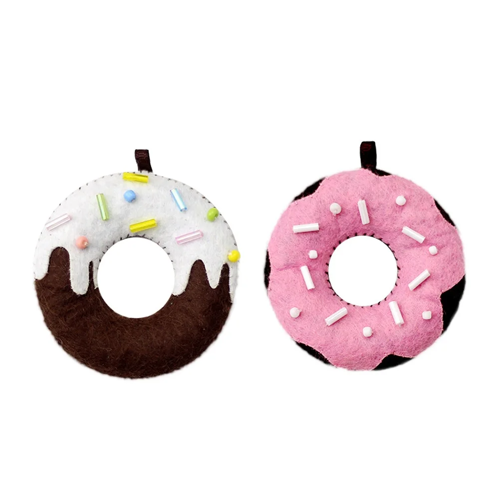 

2pcs Cartoon Donut Pendants Diy Handmade For Kids Non-Woven Craft Set Colorful Sensory Play Learning Gift Party Decoration