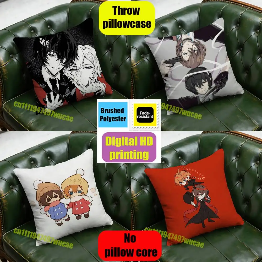 For Osamu Dazai Chuuya Nakahara Soukoku BSD Bungou Stray Dogs Throw Pillow Case Car Custom Square Pillowcase Pad Cushion Cover