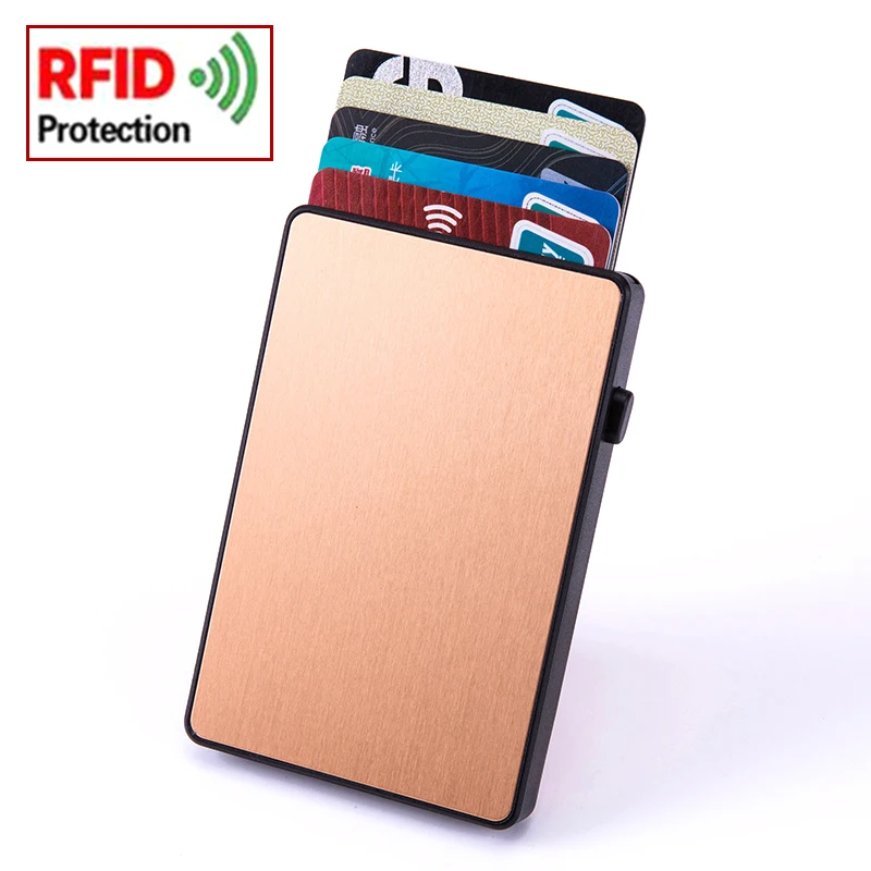 Popularity Gold Thin Pop Up ID RFID Card Holder for Man Slim Men's Card Wallet RFID Creative Credit Card Case for Women Female