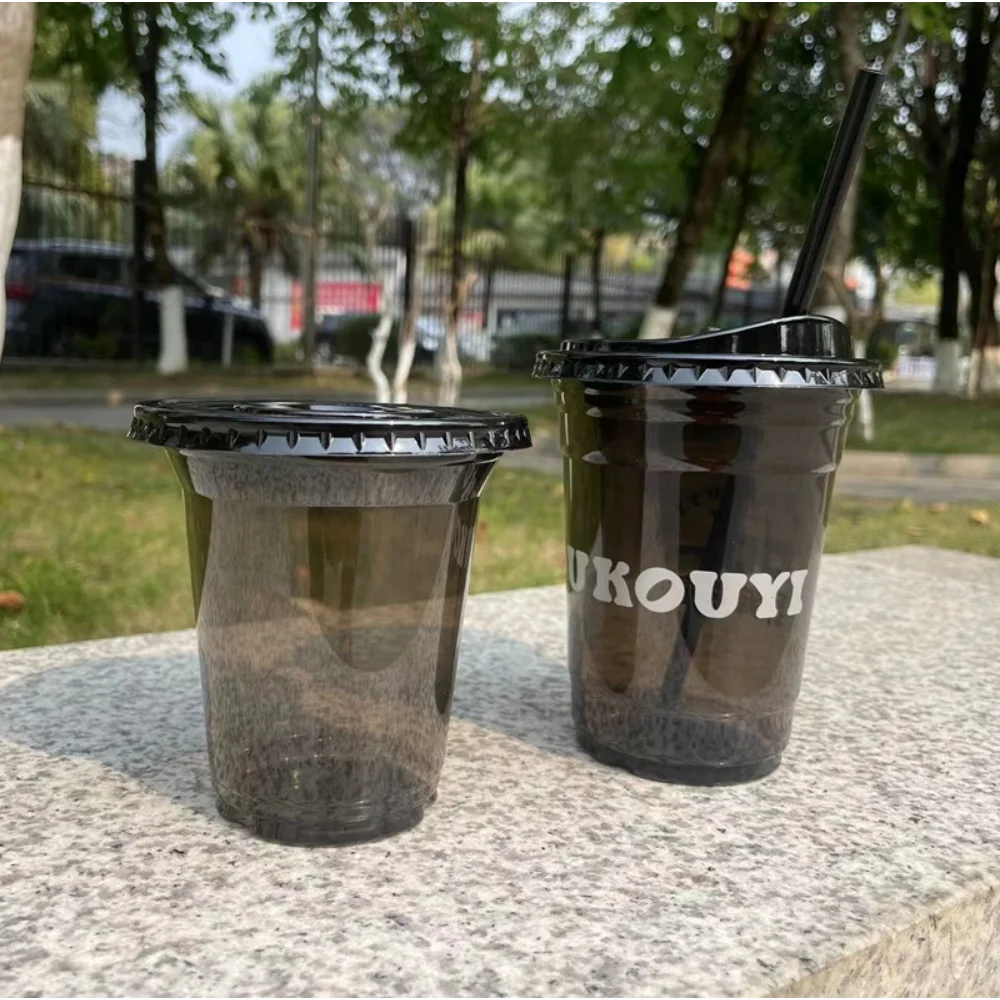 Black Warrior Milk Tea Shop Commercial Disposable Coffee Cup, U-shaped, Bottoming Fat Cup, PET Material, Wholesale