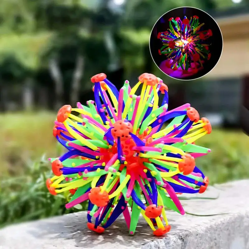 Bola telescópica mágica iluminada para crianças, bola de flores ao ar livre, bola de arremesso, variedade de flores, festa, adereços engraçados, brinquedo de interação