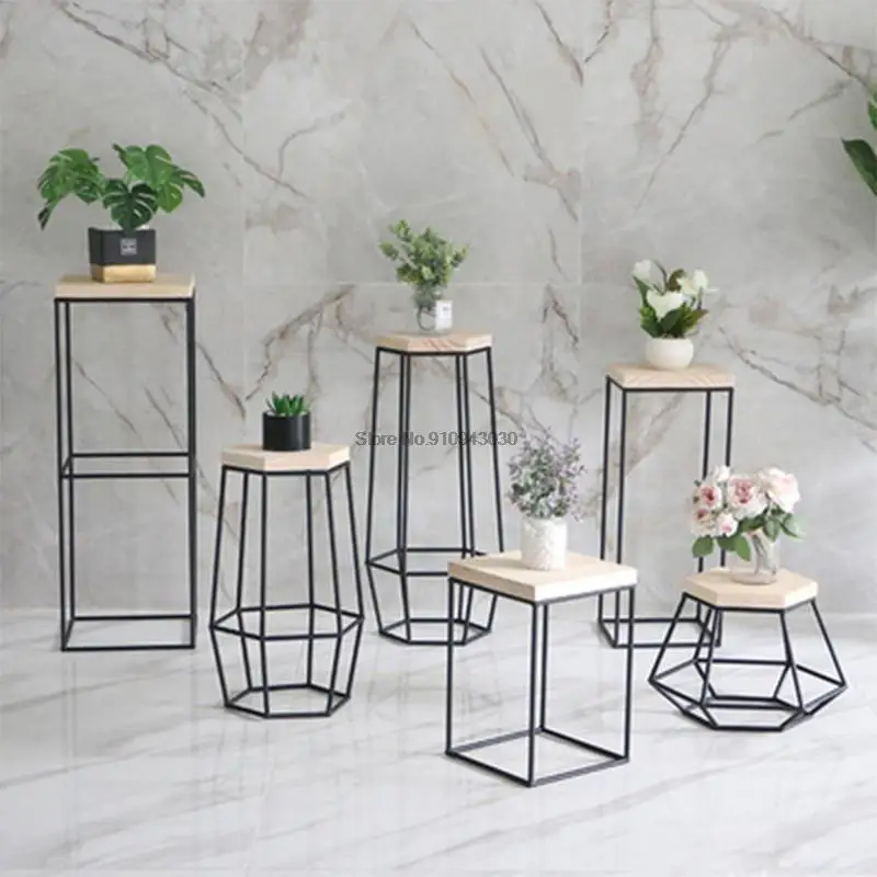 

Indoor Nordic Style Floor-standing Wrought Iron Flower Shelf Simple Modern Room Embedded Shelf Flower Pot Rack