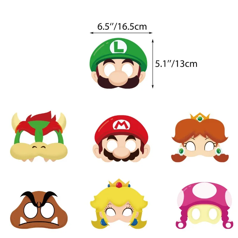 12Pcs Mario Mask Birthday Theme Party Decoration Set Cosplay Prop Super Mario Half Face Mask Halloween Dress Up