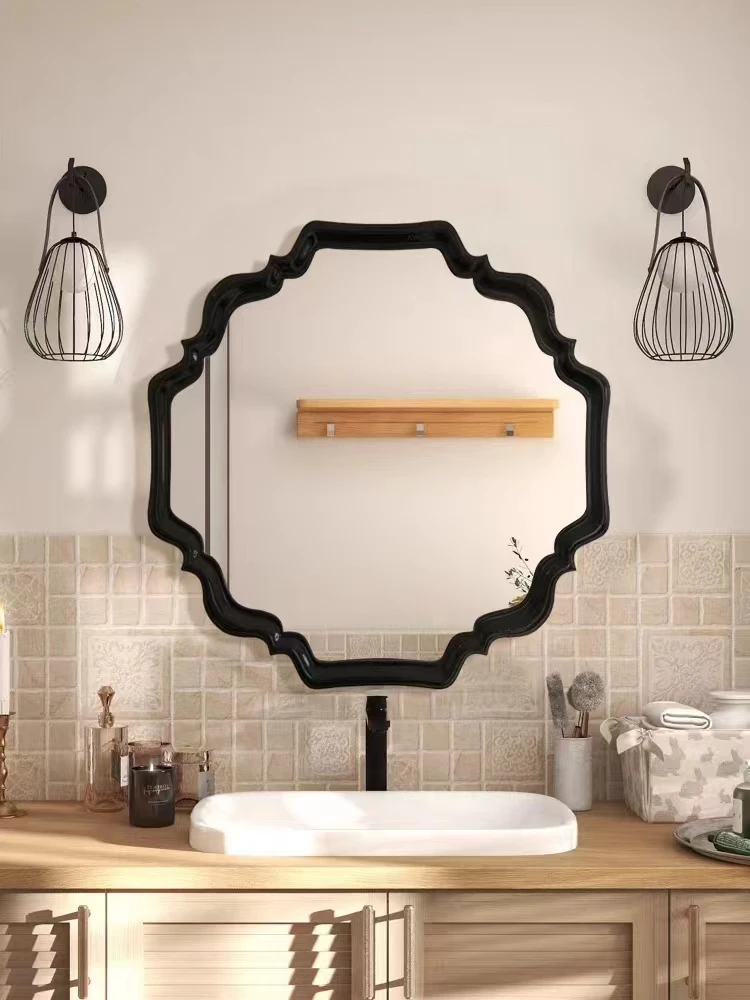 European bathroom mirror black retro bathroom wall  toilet makeup  French entrance fireplace decorative