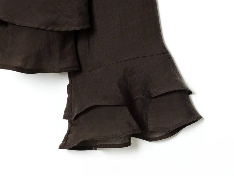 Haut femme 2025 automne nouveautés marron foncé à manches longues couches décoratives haut ample décontracté mode Style polyvalent