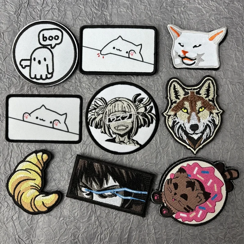 

Cat Patch Embroidery on Clothes Armband Cute Cartoon Tactical Morale Badge Hook and Loop Patches Backpack Stickers