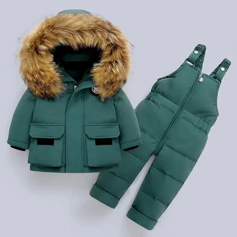 

Winter Kids Down Coat Clothing Set 2pcs Baby Warm Overalls Toddler Girl Boy Down Jackets Thicken Jumpsuit Infant Snowsuit