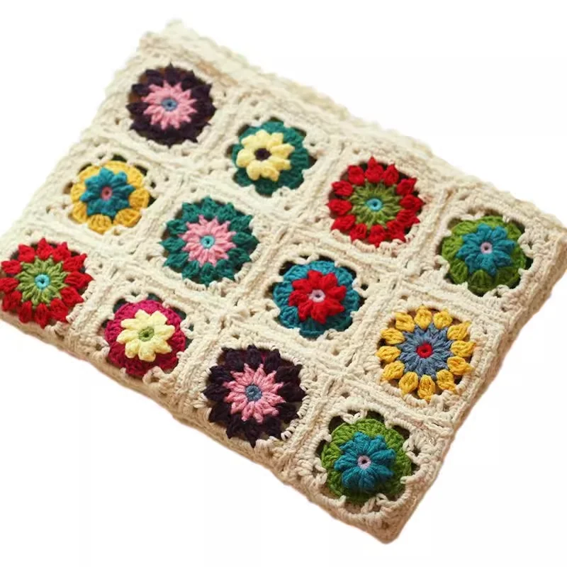 Handmade Crochet Daisy Granny Square Blanket Pattern Cushion Felt Rustic Crafts Home Life Gifts Home Decorations Sofa Blanket