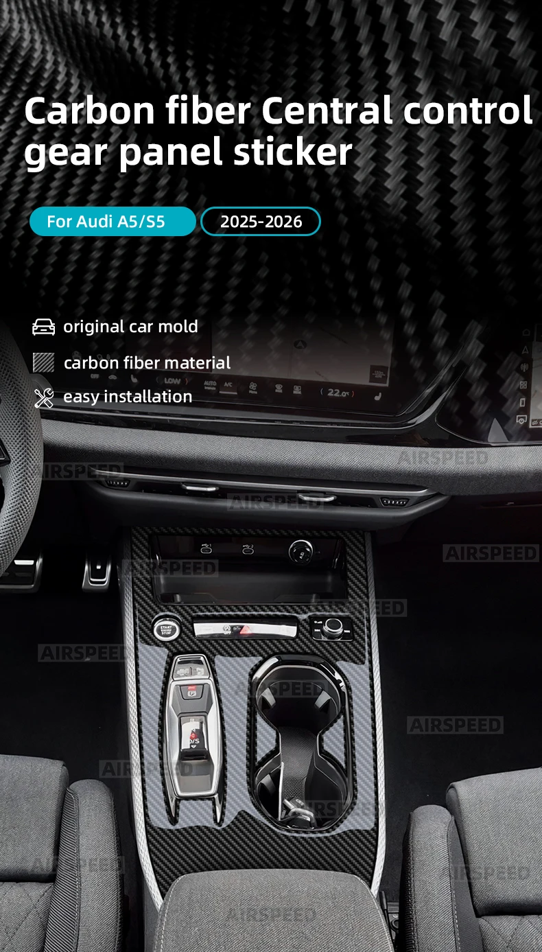 Echter weicher Kohlefaser-Aufkleber für Audi A5 S5 B10 A6 e-tron 2025 2026 RHD LHD Automatik/AT Auto-Schalttafel-Zubehör – Detail 1
