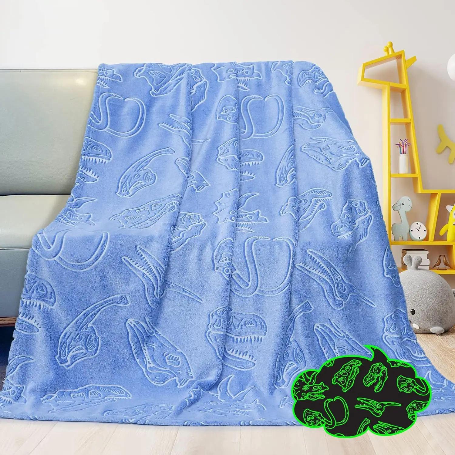 

Glow At Night Print Blanket Blue Skull Dragon Cozy Soft Lightweight Cow Throw Blanket Warm Fleece