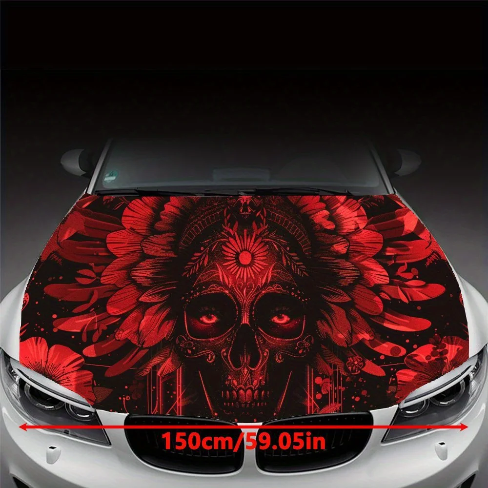 Eerie Native Inspired Skull Car Hood Vinyl Wraps Sticker, Car Engine Decal, Waterproof Self-adhesive Car Packaging Cover, Univer