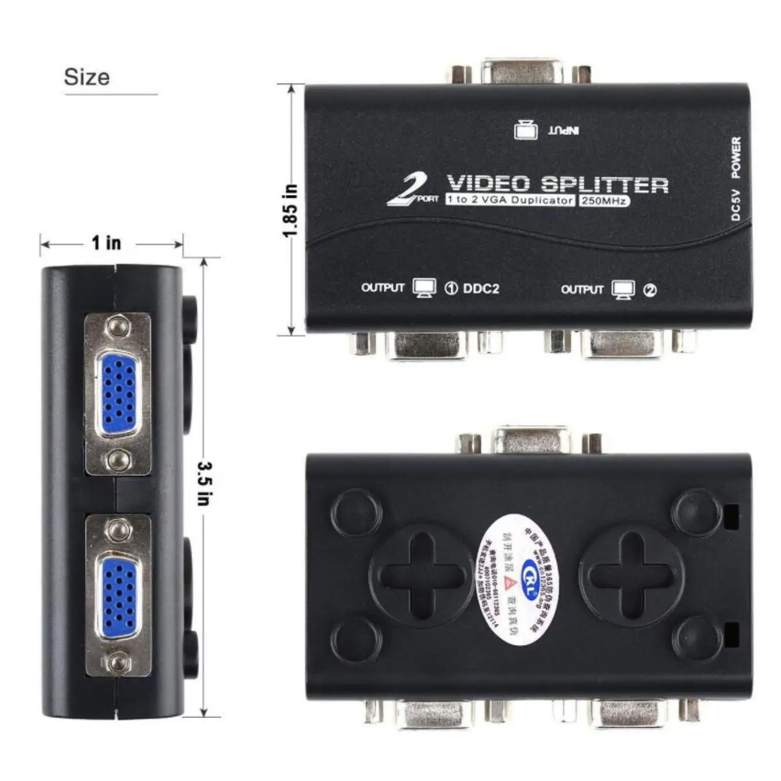 Imagem -03 - Adaptador Vga Splitter Box com Cabo de Alimentação a pc a Monitor Vídeo Svga Divisor de Tela Lcd 250mhz 1920x1440 Portas