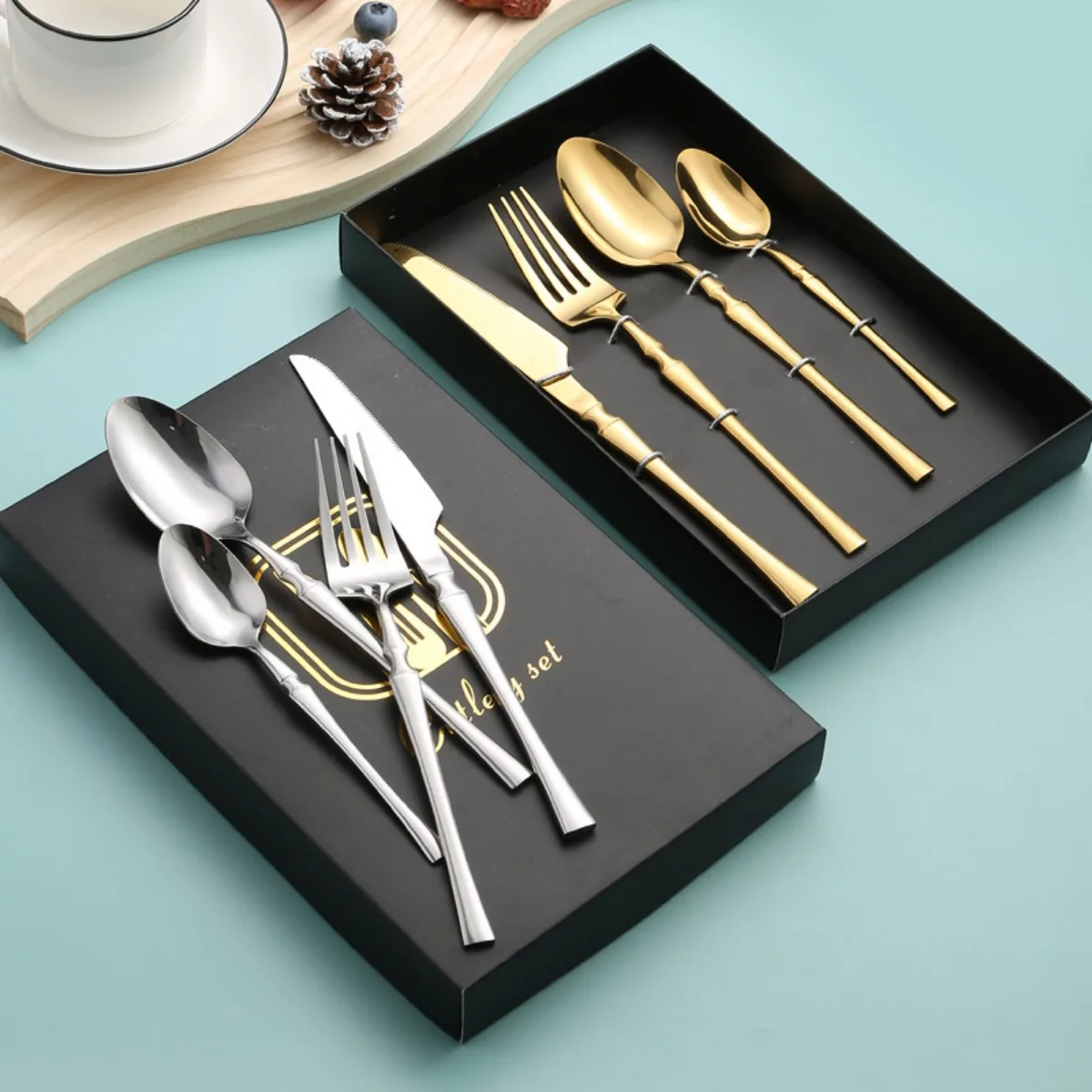 Noble And Beautiful Nordic Style Stainless Steel Tableware Set Fork Spoon Knife Teaspoon Tableware For Wedding Party Family