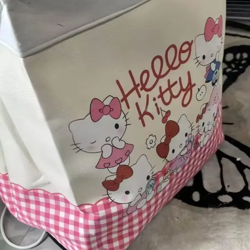 سلة تخزين مقاومة للماء من سانريو هالو كيتي سعة 120 لترًا للنساء، سحاب مزدوج قابل للطي للتخزين الموسمي مع صندوق حلقي فولاذي #4