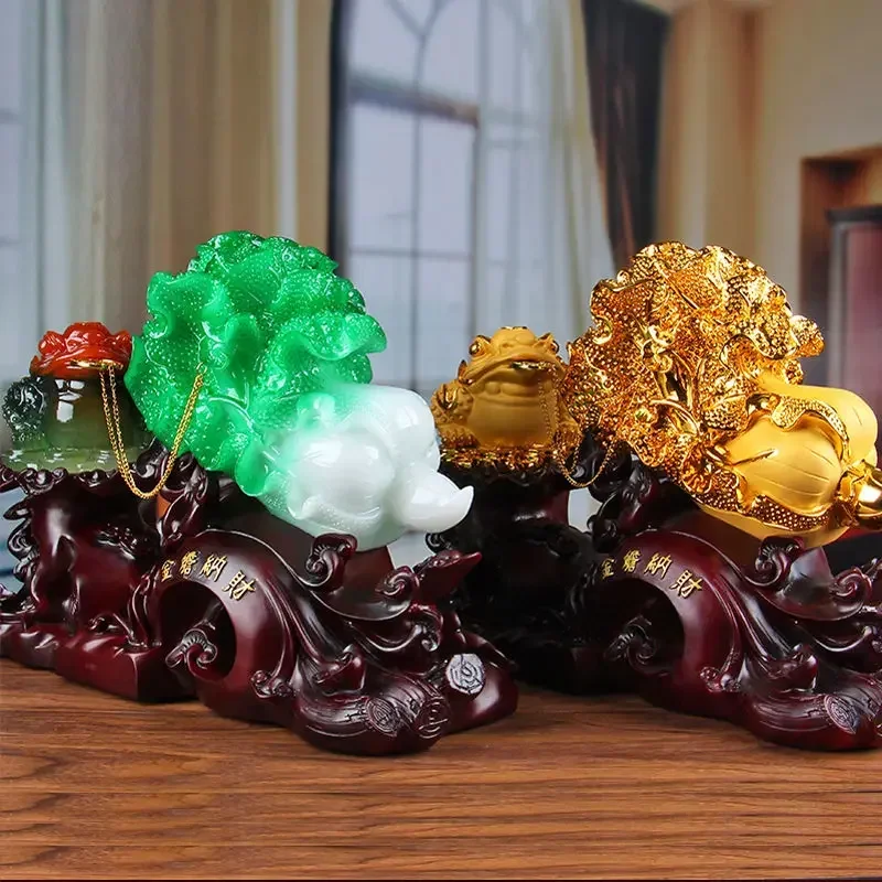 Fortune Golden Toad Decorative Cabbage Decoration Office Living Room Shop Gold Cicada Toad Feng Shui Opening Craft Gift