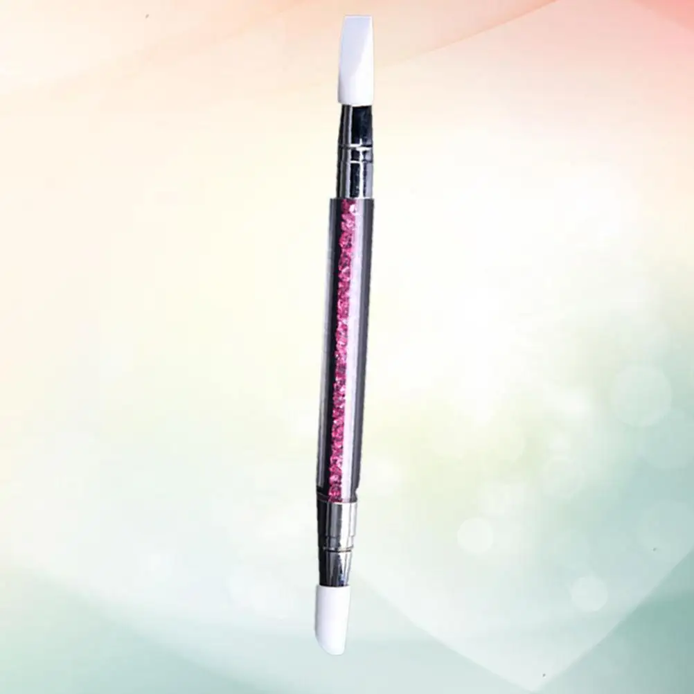 Nail Carving Brushes Silicone Head Clear Acrylic Tube Crystal Rhinestone Pink Multifunctional Soft Carving Flowers Patterns