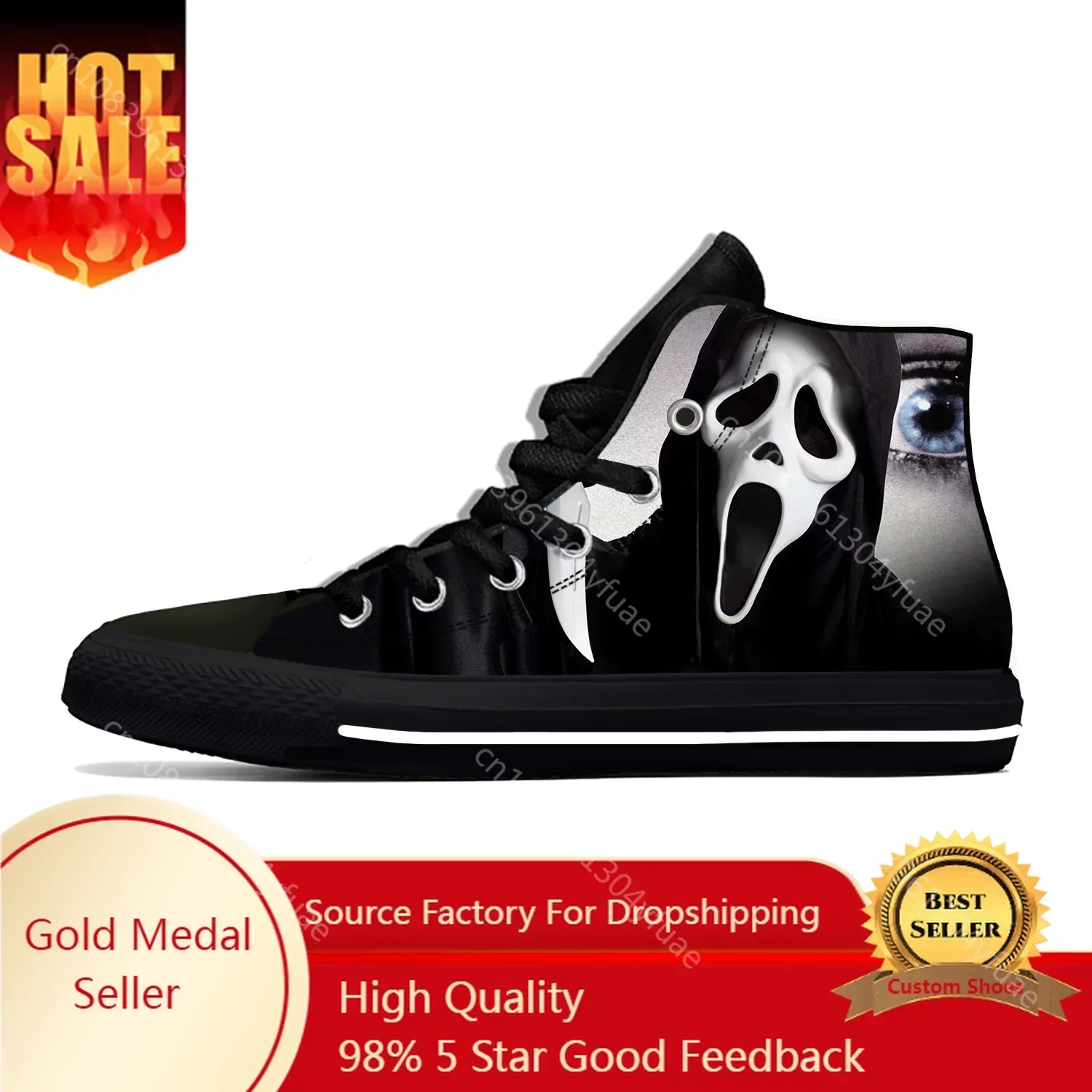 

Ghost Face Horror Scary Halloween Anime Cartoon Casual Cloth Shoes High Top Lightweight Breathable 3D Print Men Women Sneakers