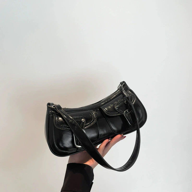 Vintage Schnallen-Dekor Damen Schultertaschen Retro PU-Leder Halbmondtasche Tägliche Pendler-Handtasche für Dates und Partys – Detail 15