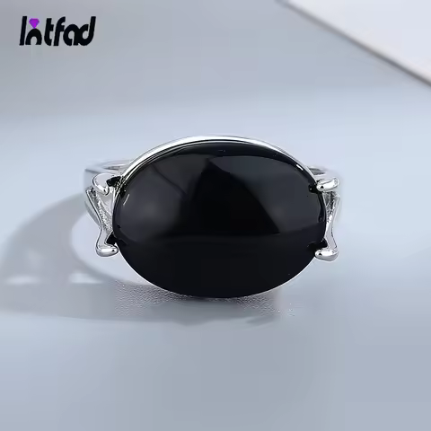 925 Sterling Silver Jewelry Ring Natural 13*18mm Oval Big Black Agate Stone Vintage Ring For Women Party Gifts