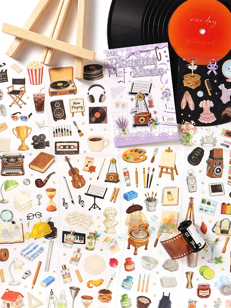 Journal GO 20sheets Mini Watercolor Life Sticker Book Daily Food Home & Music Decal for Journaling Planner Craft & Scrapbooking