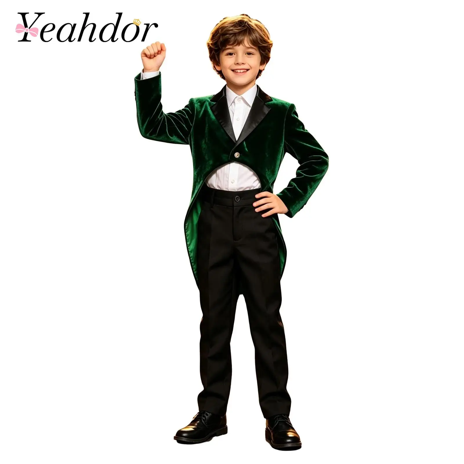 Kids Blazers Boys Gentleman Velvet Tailcoat Children's One Button High-low Hem Tuxedo Jacket Outerwear for Formal Weddding Party