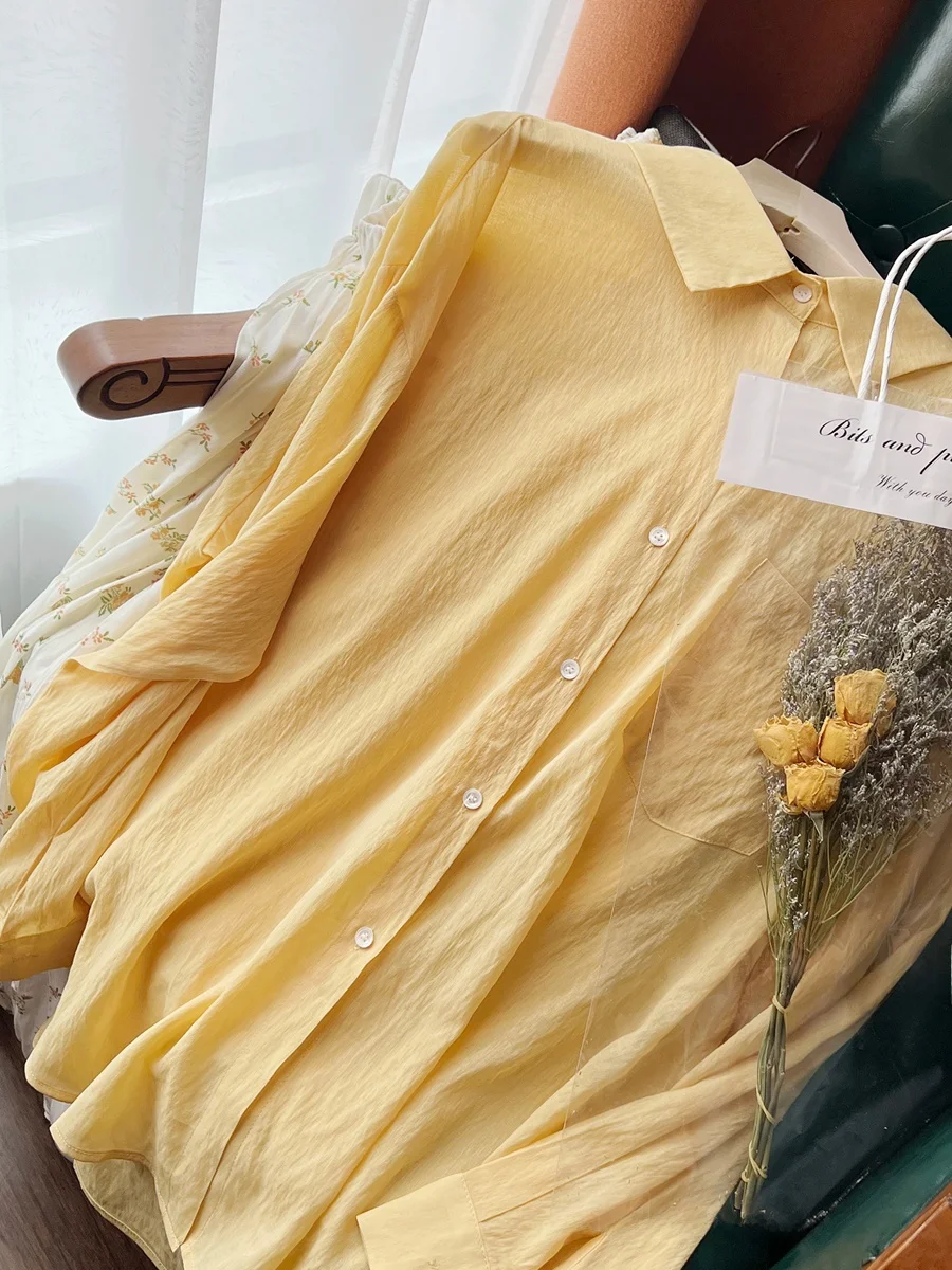 

Летняя ультратонкая свободная шелковая женская повседневная накидка Warmo с воротником и длинными рукавами для защиты от солнца, для поездок на работу