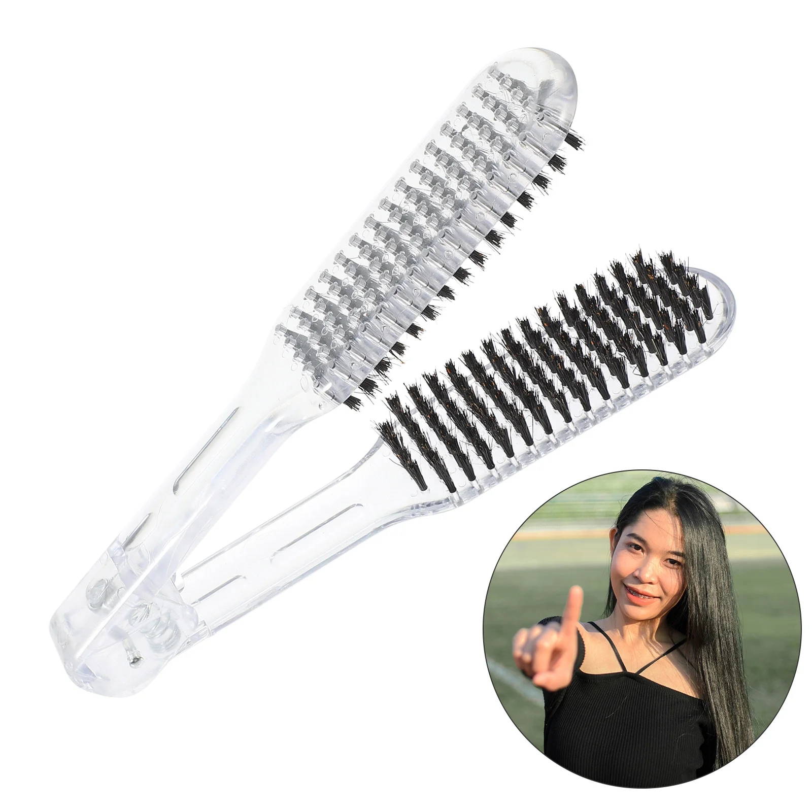 Double Sided Brush Women Straightener Comb Transparent Splint V-shaped Hair Straightening Ion Ironing Clip (transparent Color)