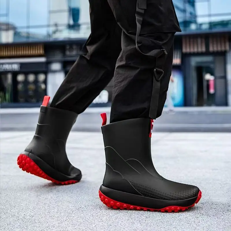 

Мужские резиновые сапоги с молодым алфавитом, увеличивающие рост галоши на полувысокой платформе, городское качество, удобная мужская обувь на дождливый день, грязь