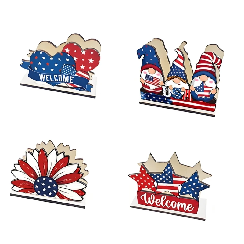 Packung mit 4 patriotischen Taschentuchbox-Haltern aus Holz mit Designs zum Unabhängigkeitstag für Büros und Heimdekoration 3XUF – Detail 1